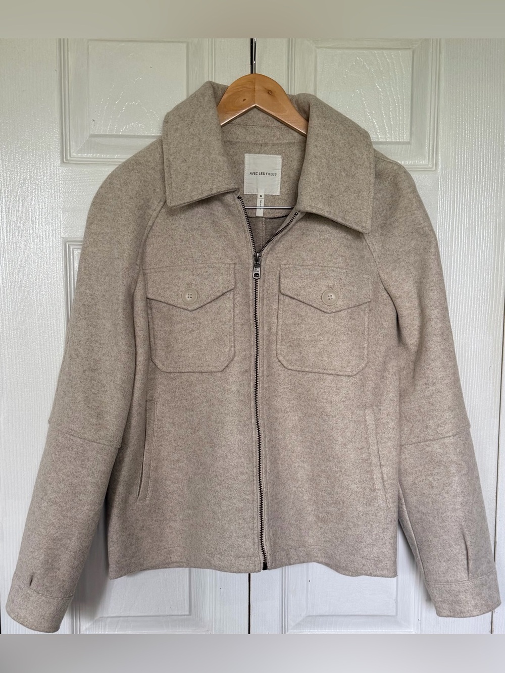 Avec Les Filles Beige Wool-Blend Zip Pea Coat